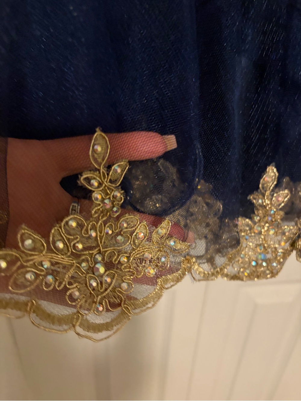 💙 Blush Navy Gold Beaded Corset Prom Hoco Dress Ladies Size 16 High Quality - Picture 10 of 12